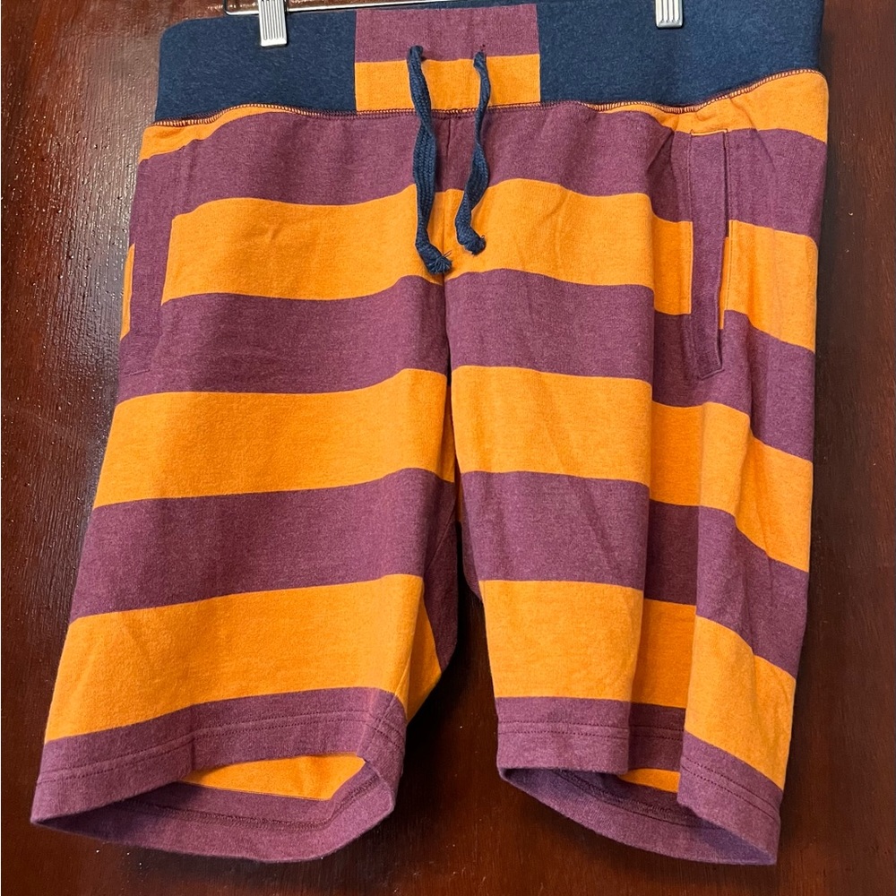Men’s Onassis 100% Cotton Orange Striped Jersey Shorts with front/back pockets
